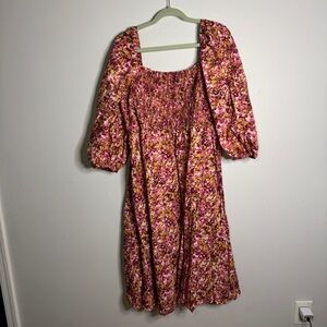 J. Crew Pink and Orange Smocked Dress